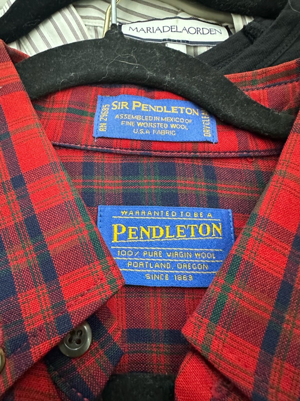 Pendleton 100% Wool Red and Black Plaid Button-Down Shirt - Picture 3 of 3